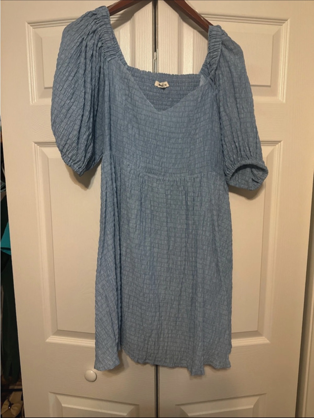 Kori Light Blue Smocked Puff Sleeve Mini Dress